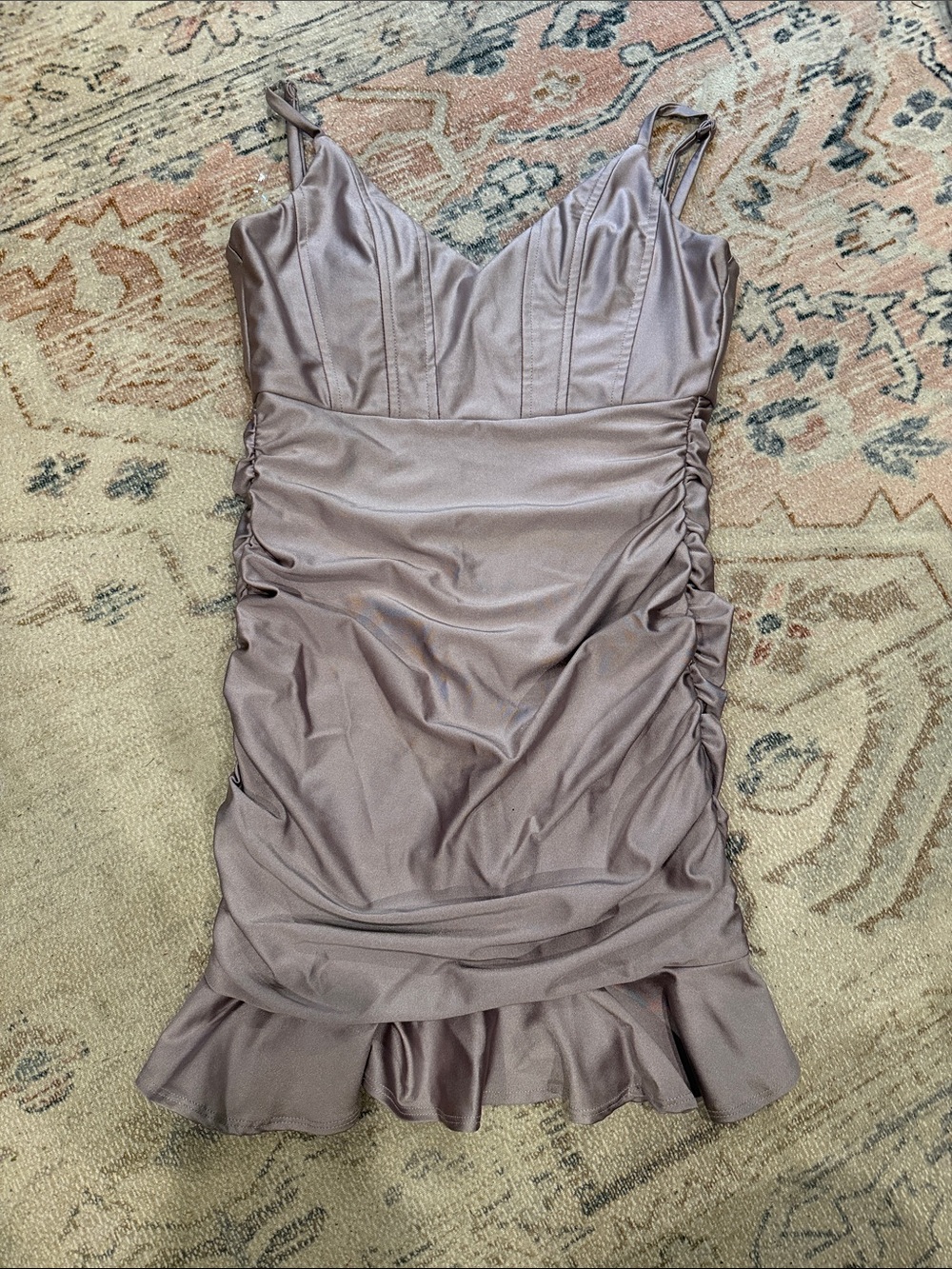 Ruched Satin Slip Dress in Mauve